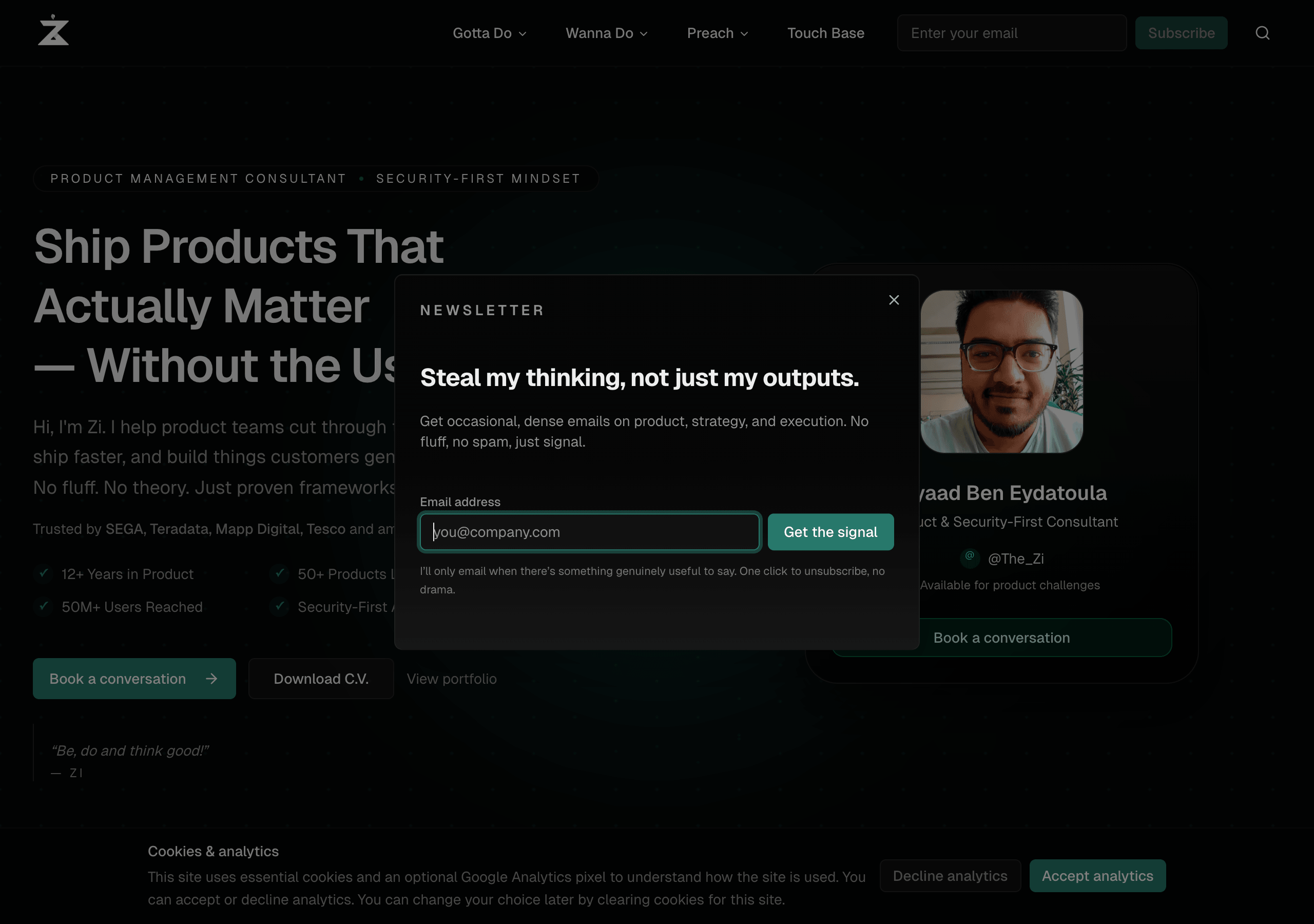 Ziyaad Ben Eydatoula website screenshot